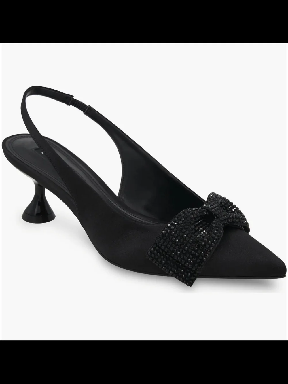 NWT BCBGMaxAzria Size 7.5 Black Crystal Bow Kitten Heel Pumps Preppy Coquette